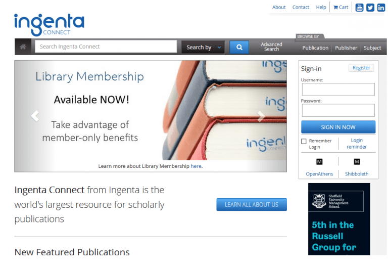 Ingenta Connect Sign In آشنایی با پایگاه اطلاعاتی Ingenta Connect