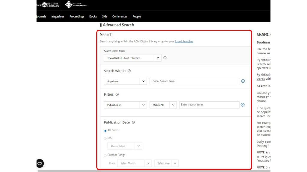 جستجوی پیشرفته در پایگاه ACM