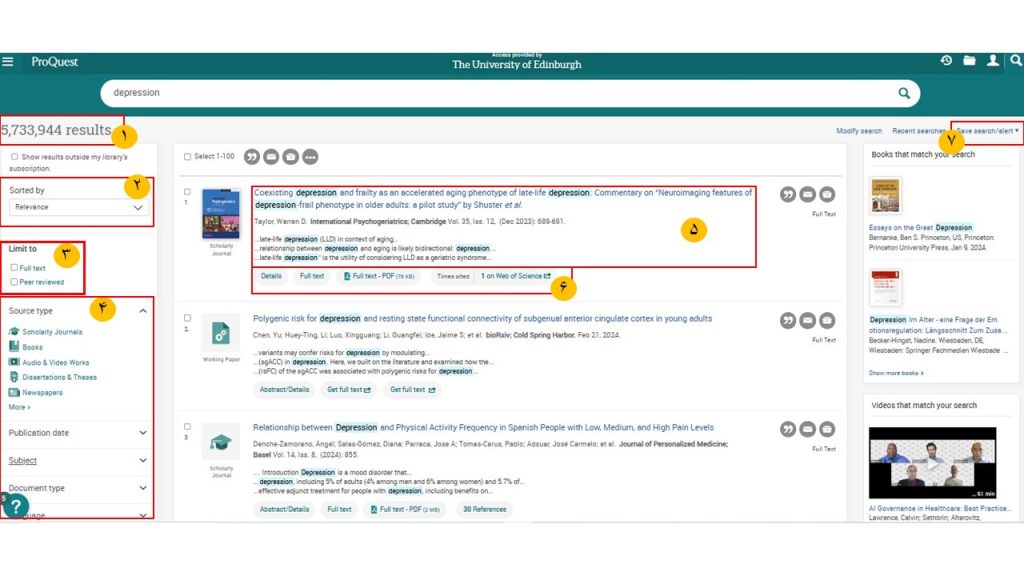صفحه نتایج جستجو در ProQuest