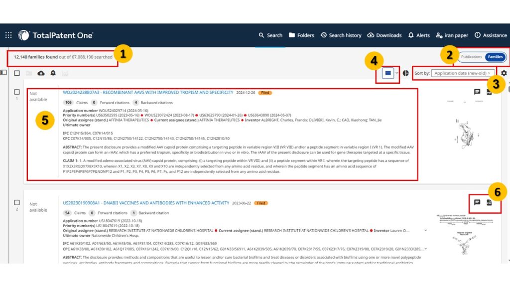 آموزش صفحه نتایج در پایگاه totalpatent
