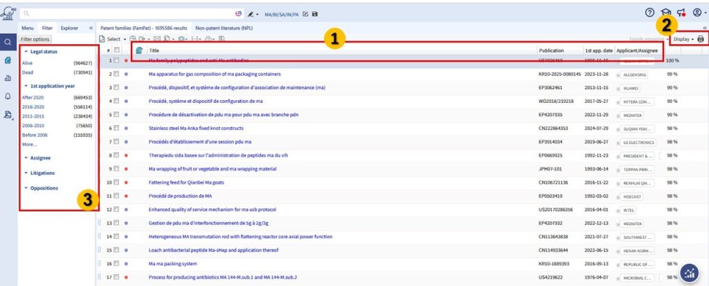 صفحه نتایج جستجو در بخش Patents پایگاه اوربیت