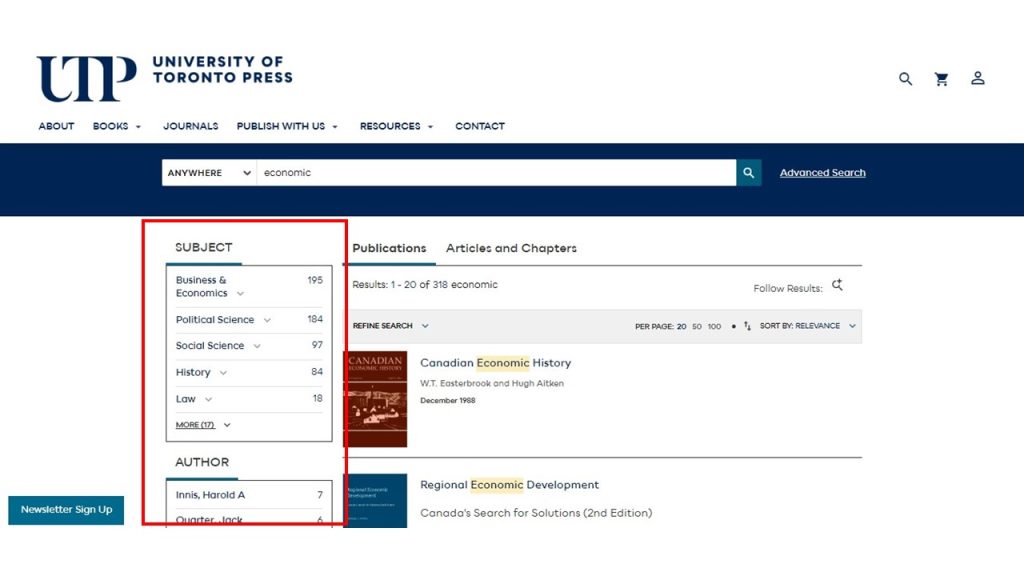 فیلترهای جستجو در پایگاه UTP Publishing