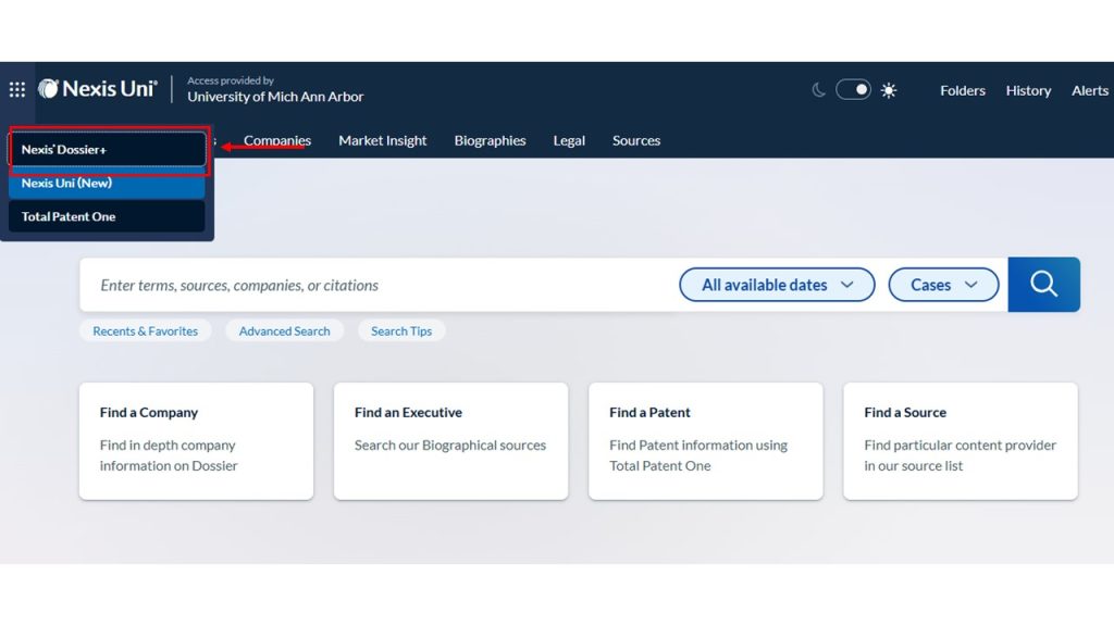 نحوه ورود به Nexis Dossier+