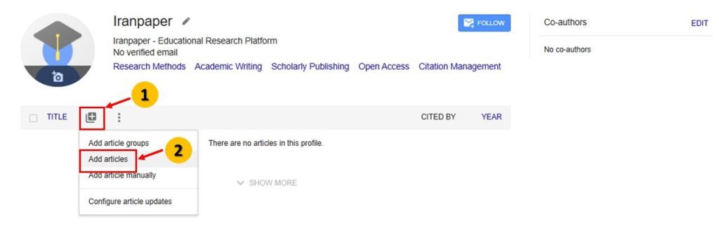 افزودن مقاله به پروفایل گوگل اسکالر