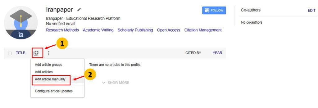 افزودن مقاله به صورت دستی به گوگل اسکولار