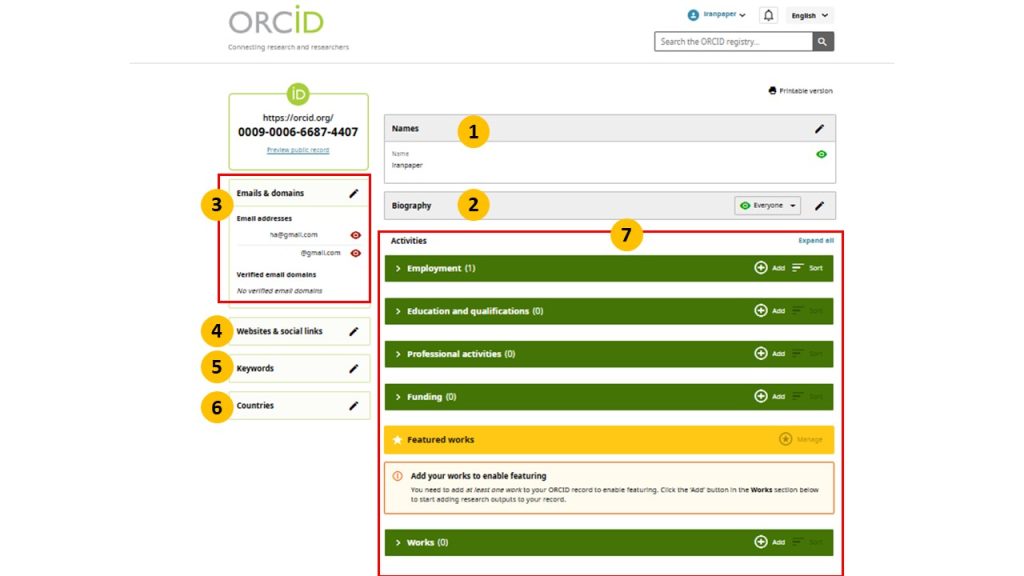 تکمیل پروفایل ORCID