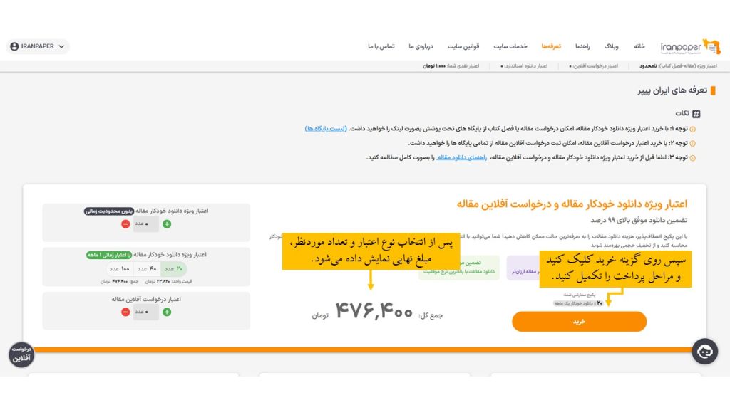 نحوه خرید اعتبار ویژه در ایران پیپر